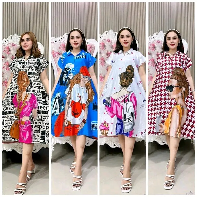 DASTER SOFIA KARAKTER ( ISI 4 PCS) KEKINIAN Busui Kancing Motif Ibu Nyaman Rayon Santai Tidur Menyusui Zipper 1