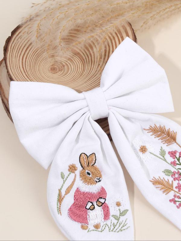 Cute Rabbit Embroidery Bowknot Decor Hair Clip, Easter Gift, Casual Simple Hair Accessories for Girls, Minimalist Headwear Suitable for Thick Hair 4