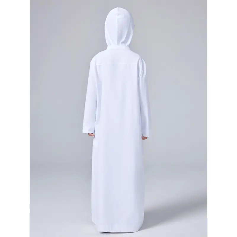 2025 Middle East Solid Color Boy Hooded Zip Shirt Robe Arab Muslim 2