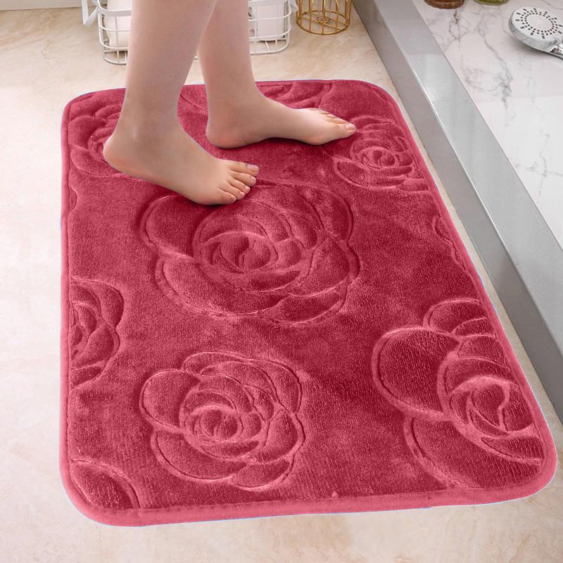 Rose Embossed Absorbent Bath Mat (1 Count), Washable Soft Anti-Slip Door Entrance Carpet, Household Mat for Indoor Living Room Bedroom Kitchen 8