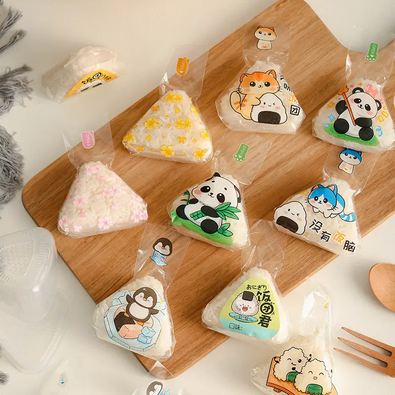 50 Lembar Kantong Plastik Onigiri Segitiga Bungkus Nasi - Wrapper Plastik Pembungkusan Nasi Onigiri Sushi Kue Roti