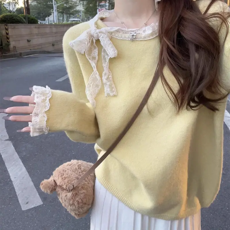 Áo lớp cơ sở Dralon, Nơ ren, Có thể mặc vào mùa thu và mùa đông, Ngọt Ngào và siêu đẹp, Đồ lót ấm áp, Áo dài tay, Thích hợp cho mặc ngoài trời Nữ Top 2