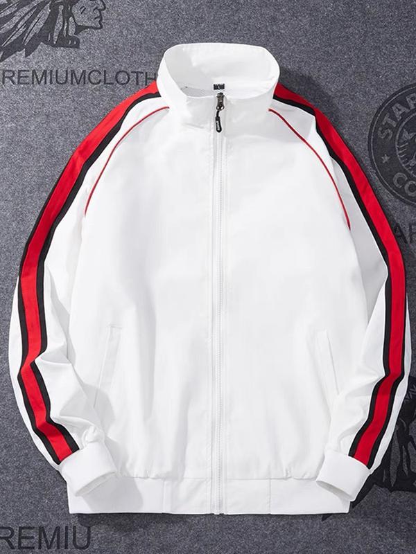 Áo khoác dù nam nữ - Áo gió màu trắng viền đỏ cổ lọ có chống nước nhẹ - Menswear Jacket