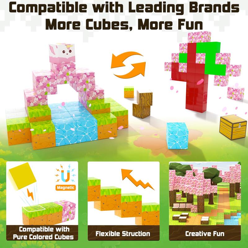 Magnetic Building Block Toy, 192pcs/set Creative Pixel DIY Tabletop Decoration, Creative Sensory Toy for Boys & Girls 4
