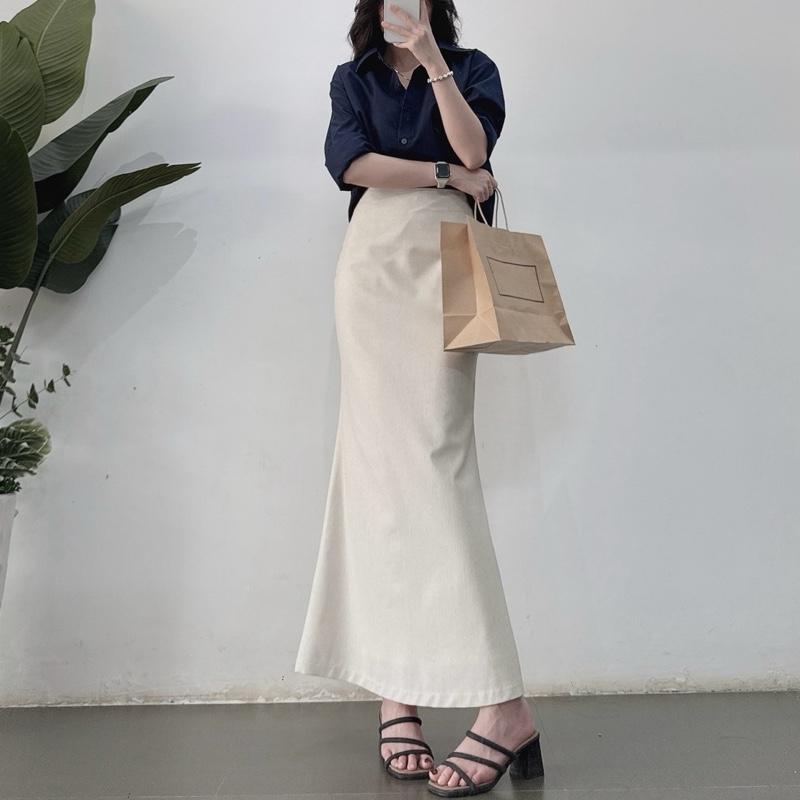 Chân váy linen 2 lớp sẻ sau dáng dài đuôi cá nhẹ thiết kế nhà Lo.xo’s House hình ảnh chính chủ