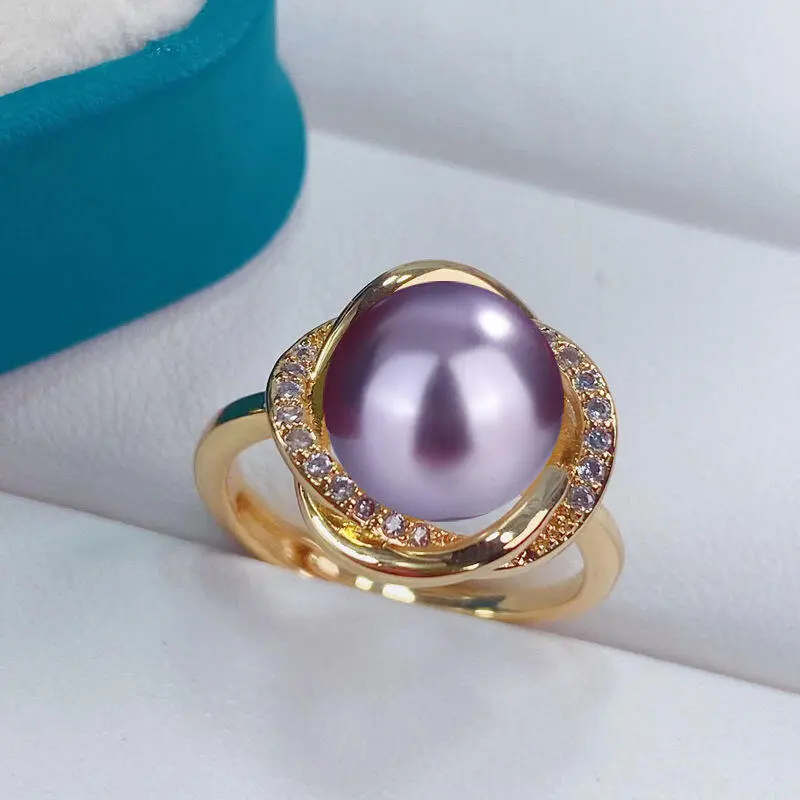 S925 Pure Silver Wealthy Purple Qi Coming from the East Deep Purple Pearl Zircon Ring for Women Black Gold Pink White Pearl Ring
