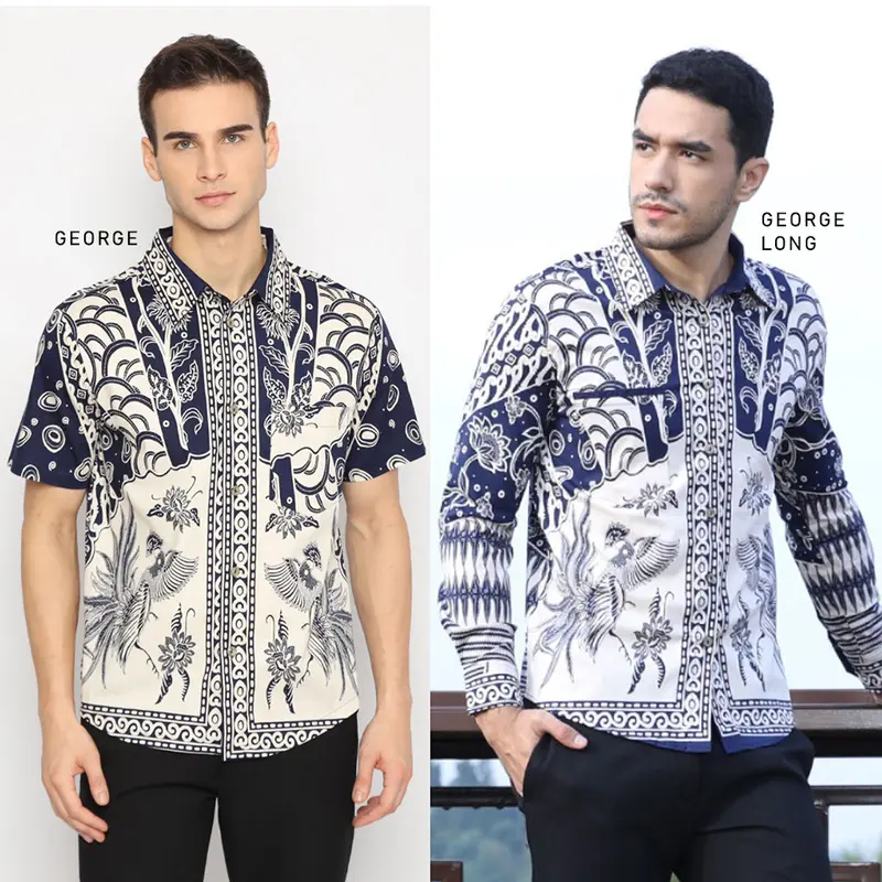 Evercloth George Kemeja Batik Pria Lengan Pendek Hem Batik Cowok Baju Batik Laki-Laki Slim Fit Batik Couple Modern Seragam Keluarga Couple Kantor Sarimbit Katun Stretch 0