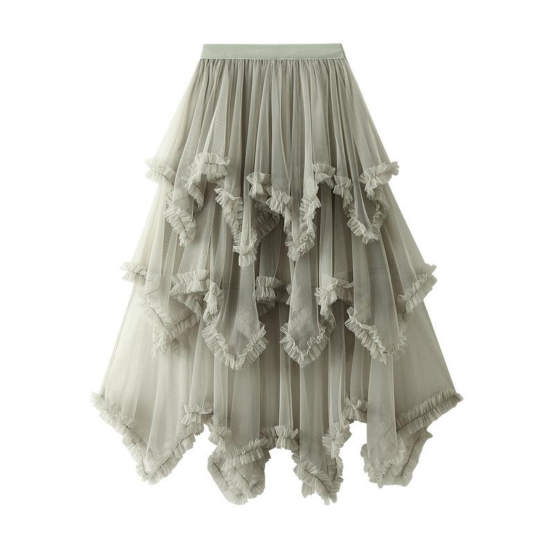 Product Introduction of Váy Bánh Lưới Bất Đối Xứng Dài Trung Bình Cạp Cao, Viền Lớn, Váy Gạc Cổ Tích Bồng Bềnh Váy Dài, 1279, Dành Cho Nữ, Gợi Cảm Và Hấp Dẫn, CH-TKSHOP Voan Women Voi Bo Chun 22