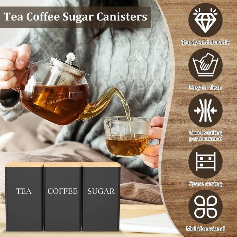 Product Introduction of Tea Storage Box, 3 Counts/set Metal Tea Coffee Sugar Storage Jar with Bamboo Lid, Creative Storage Box for Home Office Dormitory School, Organiser 6