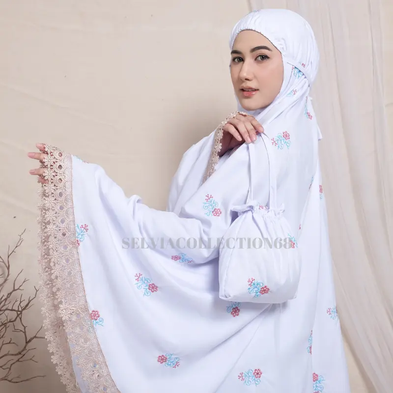 Mukena Mukenah Dewasa Jumbo Bordir Bunga Melati 2in1 Katun Premium Atasan Bawahan Mewah Lembut Cantik 5