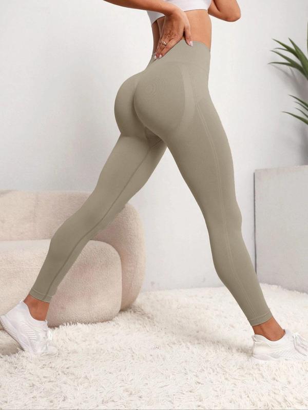 Women's Solid High Waist Sports Leggings, Quick Drying Breathable Seamless Yoga Leggings, High Stretch Seamless Yoga Pants, Ladies Sportswear Clothing for Wear 4