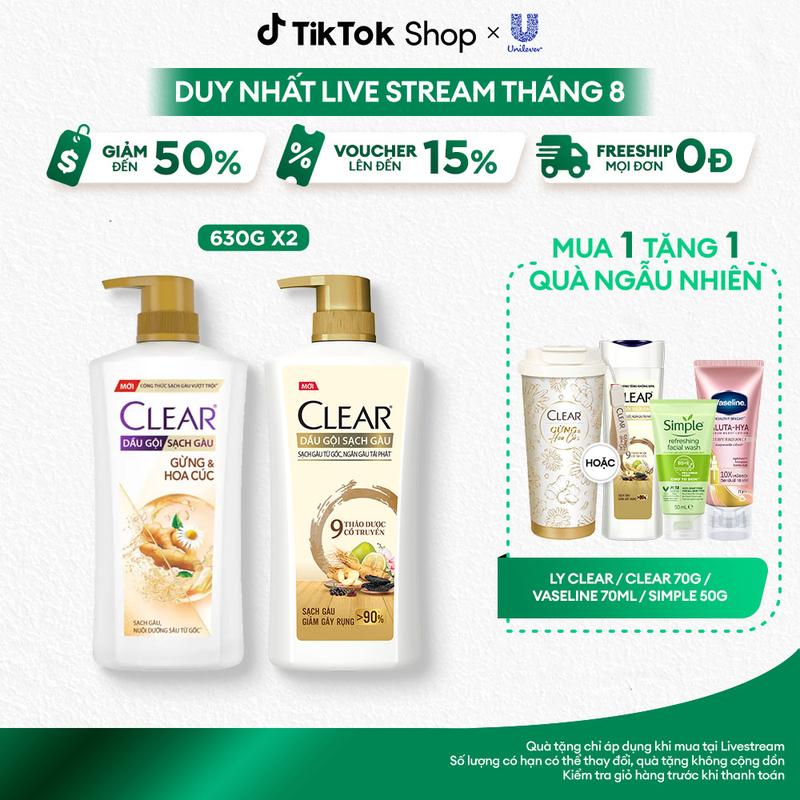 COMBO 2 DẦU GỘI CLEAR GỪNG & HOA CÚC VÀ 9 THẢO DƯỢC CỔ TRUYỀN 2x630G [1]