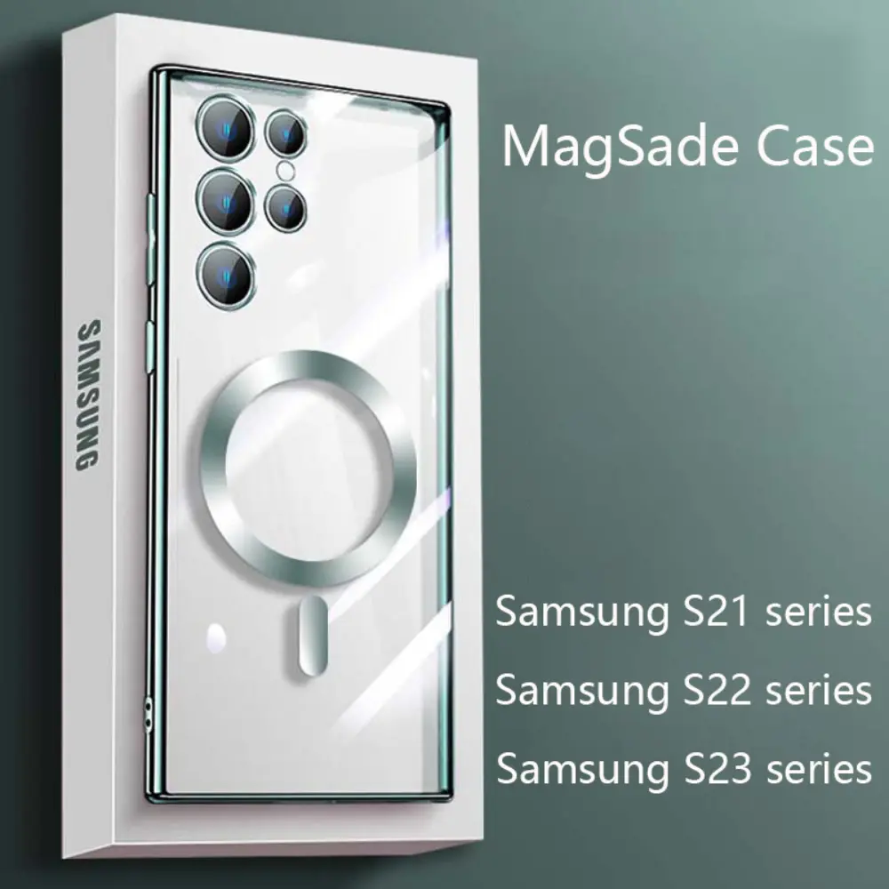 Suitable for Samsung S23 Mobile Phone Case Magnetic Suction S22ultra Transparent 21 Plus Anti-drop S24u All-inclusive Soft Shell Accessories Protection
