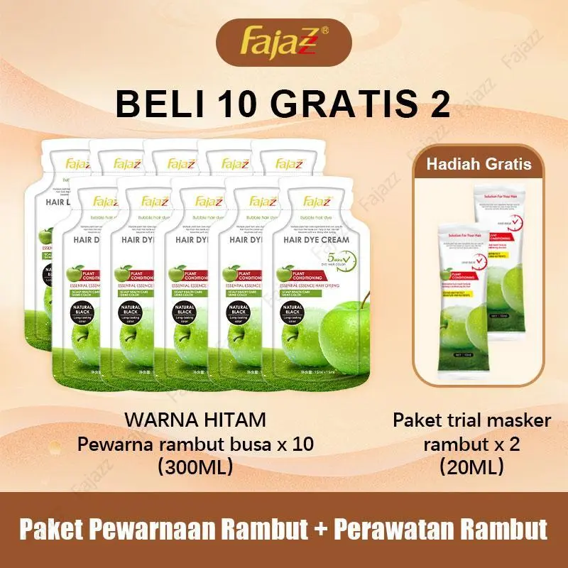 【300ML/FAJAZZ】Pewarna Rambut Bubble,  Total 10 Sachet dengan Kapasitas 300ML. Setiap Sachet 30ML. Mudah Digunakan, Praktis untuk Disimpan.