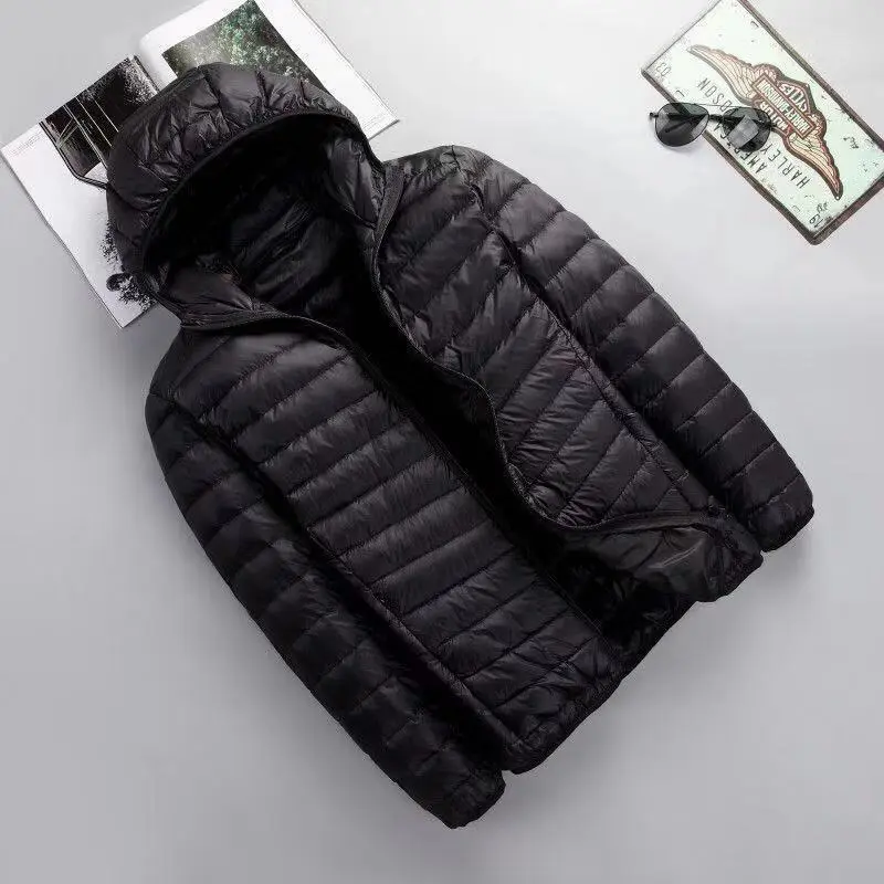 Áo Khoác Độn Bông, Dành Cho Nam Giới, Lông Vũ Nhẹ, Rong Cotton, Mỏng Vừa Vặn, Có Mũ Trùm Đầu, Màu Trơn Áo Khoác Vest Ấm Áp, Mùa Đông 2