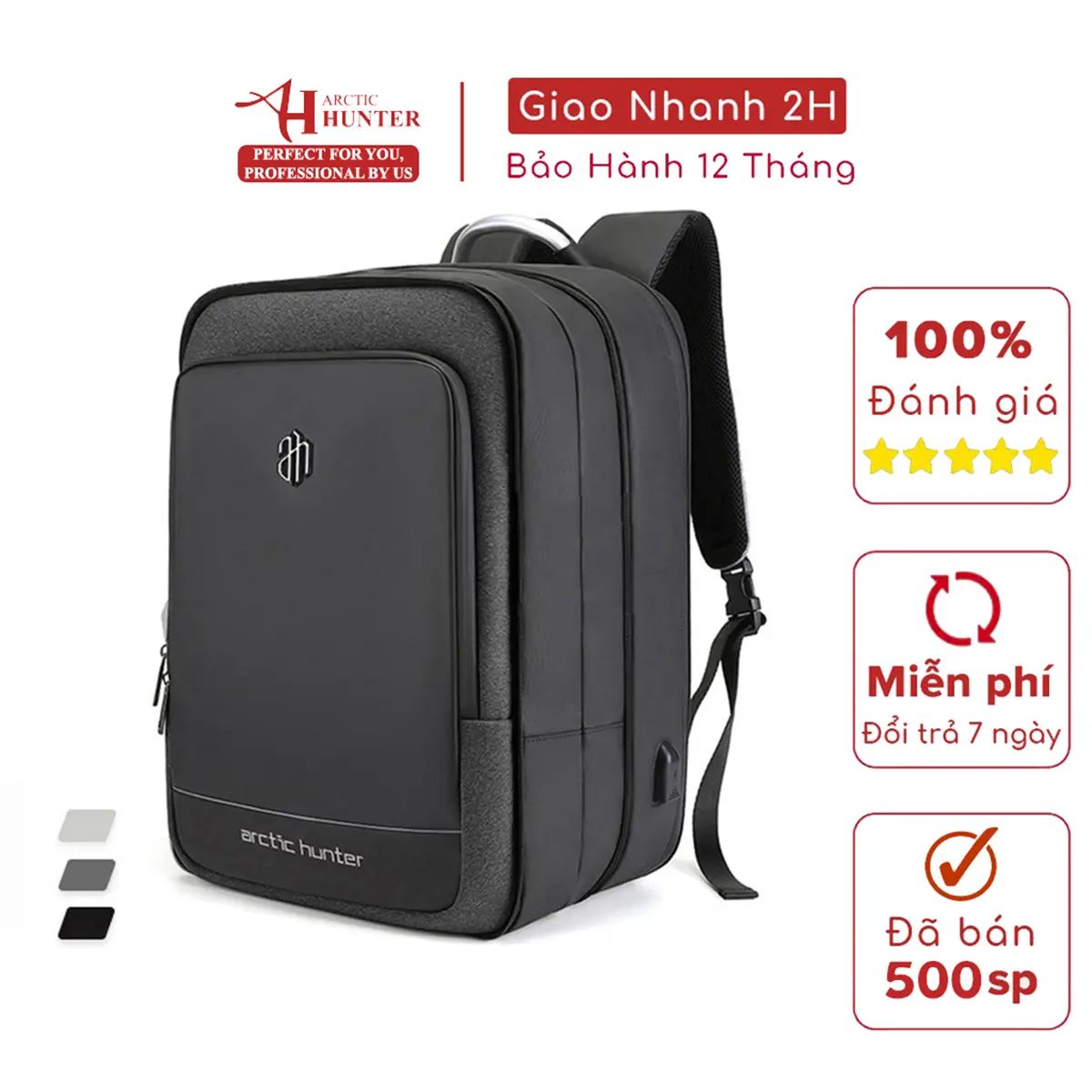 Balo du lịch Arctic Hunter B00227 chất liệu oxford chống nước, kích thước 17 inch, khóa mở rộng như vali, cổng kết nối USB Women Nữ Bag Backpack