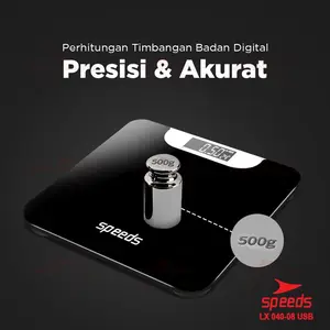 SPEEDS Timbangan Badan Digital 26x26cm 180kg scale kaca Berat  Mini  Max Original Impor 040-8 USB