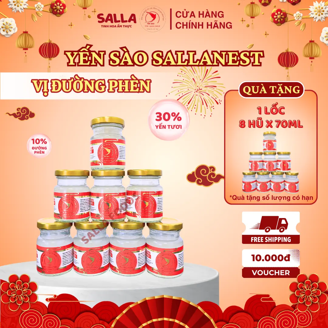 16 Hũ Yến sào SALLANEST 30% Yến tươi vị ĐƯỜNG PHÈN - 2 Khay x 8 Hũ x 70ml - [MUA 1 TẶNG 1]