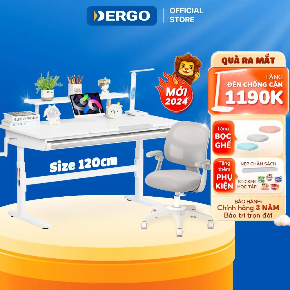 [DERGO HCM] Bộ Bàn Học Hiện Đại DERGO iSmart H120 - Neo1 Có Kệ Sách Kẹp Bàn Chống Gù Chống Cận NEW 2024