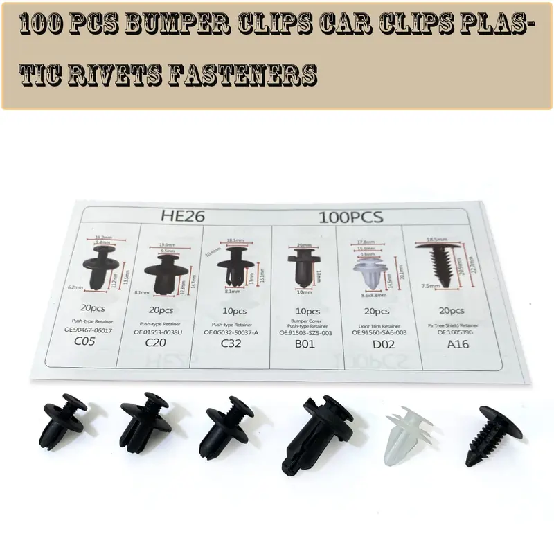 Car Bumper Clip, Plastic Rivet Fastener with Storage Box, Auto Push Pin Rivet Bumper Clip, Car Fastener Tool Kit 2
