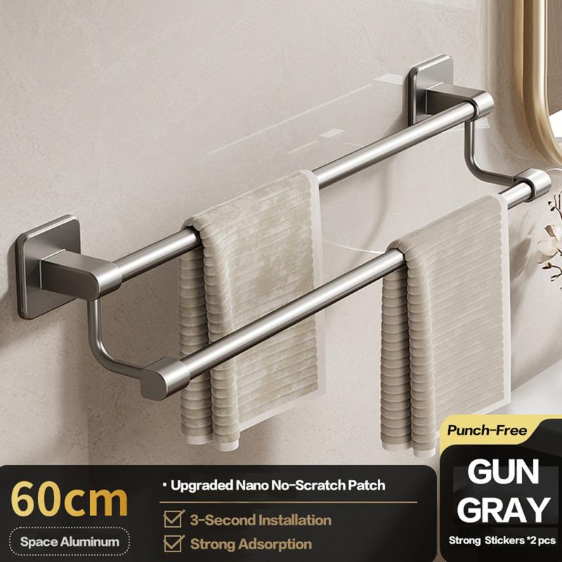 Product Introduction of Towel Bar Punch-Free Wall-Mounted Kitchen Bathroom Rag Bath Towel Storage Rod Organizer Household Detachable Towel Hanging Rack Napkin Holder 22