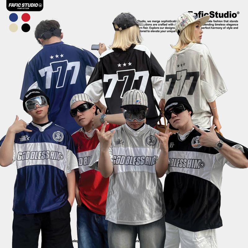  Áo thun nam nữ cổ tròn GOD HIM 777 phối màu vải lưới thoáng mát tshirt Fafic studio  Unisex 