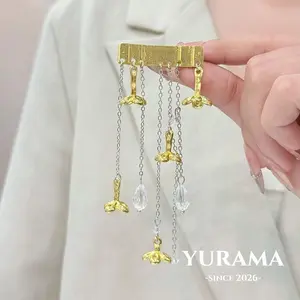 [Yurama] bros model bunga osmanthus emas rantai frans perak liontin kristal transparan halus B206