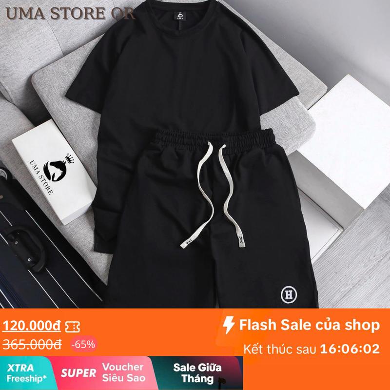 Bộ quần áo hè nam nữ ngắn tay in hình chữ H Dây rút bản to chất vải cotton CMC cao cấp POLOUMAOR Menswear Top Cổ Tròn Đen đơn giản đủ màu sắc xxl đồng hồ màu đen bodonam