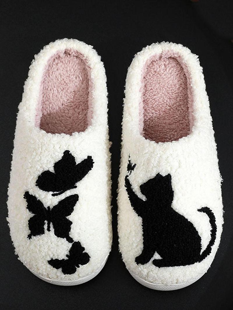 Product Introduction of Women's Cute Cat & Butterfly Pattern Slippers, Casual Soft Comfortable Home Slippers, Warm Slippers for Indoor & Outdoor Use for Fall & Winter 12