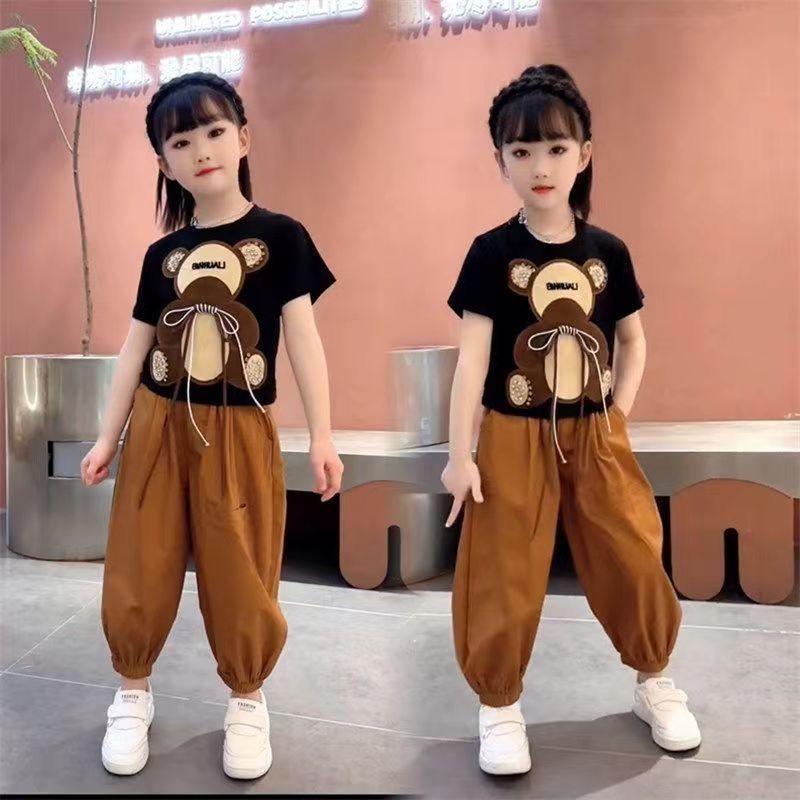 Product Introduction of Bộ Đồ Mùa Hè Cho Bé Gái, Cỡ Trung Bình Và Lớn, Thời Trang Mới, Thiết Kế Gấu Hoạt Hình, ngắn Tay, Phong Cách Thường Ngày Dáng Rộng Vừa Vặn, Quần Hai Mảnh, 2023 6