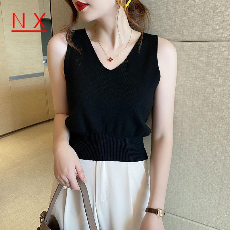 Áo Thun Không Tay Mỏng Cho Nữ, Áo Mùa Hè, Lụa Băng, Cổ Chữ V, Phong Cách Hàn Quốc áo hai dây nữ Top 3