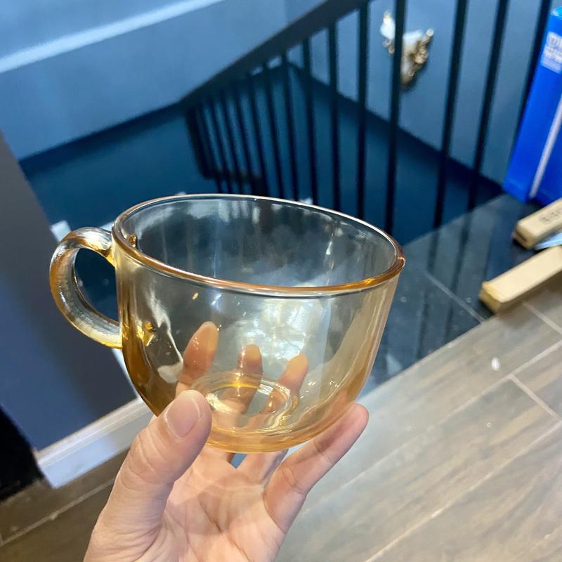 Combo 6 Ly Thủy Tinh Có Quai Màu Hổ Phách Cốc Thủy Tinh Trơn Dung Tích 450ML, Chất Liệu Dày Dặn Có Thể Chịu Nhiệt lyuong  nuoc 8