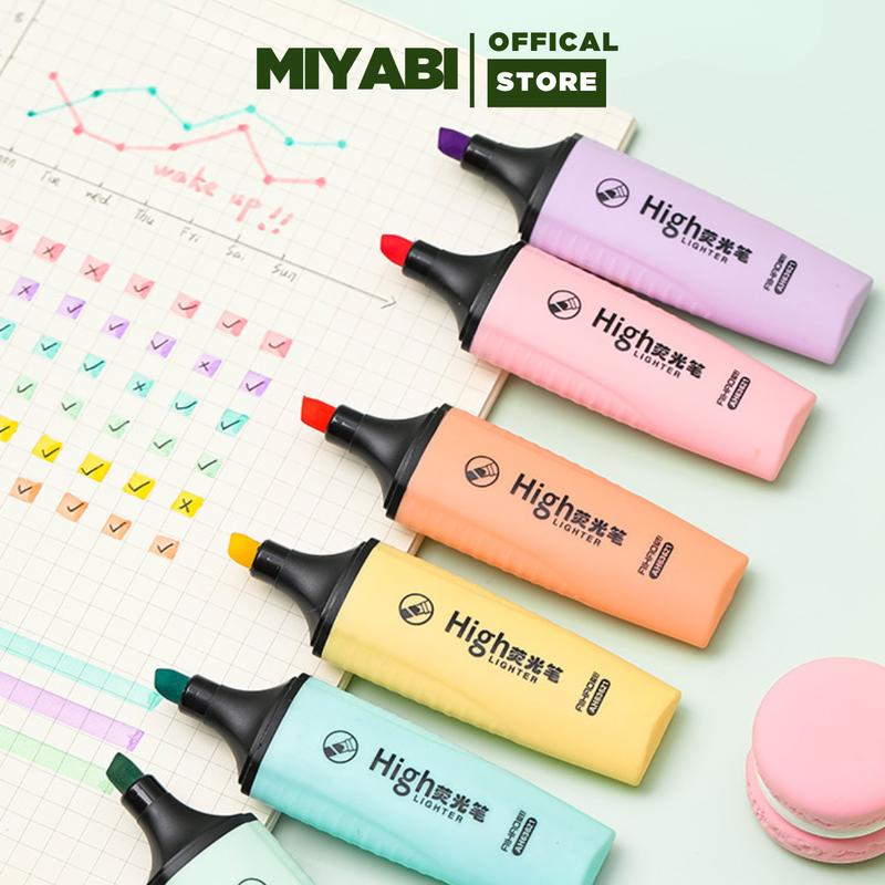 Set 5 Bút highlight nhớ dòng pastel phù hợp cho học sinh văn phòng tiện dụng nhanh khô cao cấp - MIYABI