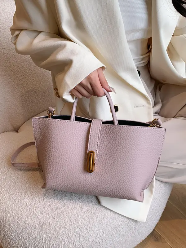 Women's Elegant Solid Color Handbag, Fashionable PU Leather Shoulder Bag for Daily Used, Casual Trendy Versatile High-quality Daily Commuting Bag 7