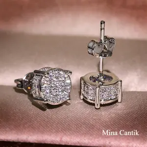 Anting-anting kancing persegi bertabur berlian imitasi, anting-anting minimalis hip-hop unik, anting-anting fashion kelas atas hip-hop punk.