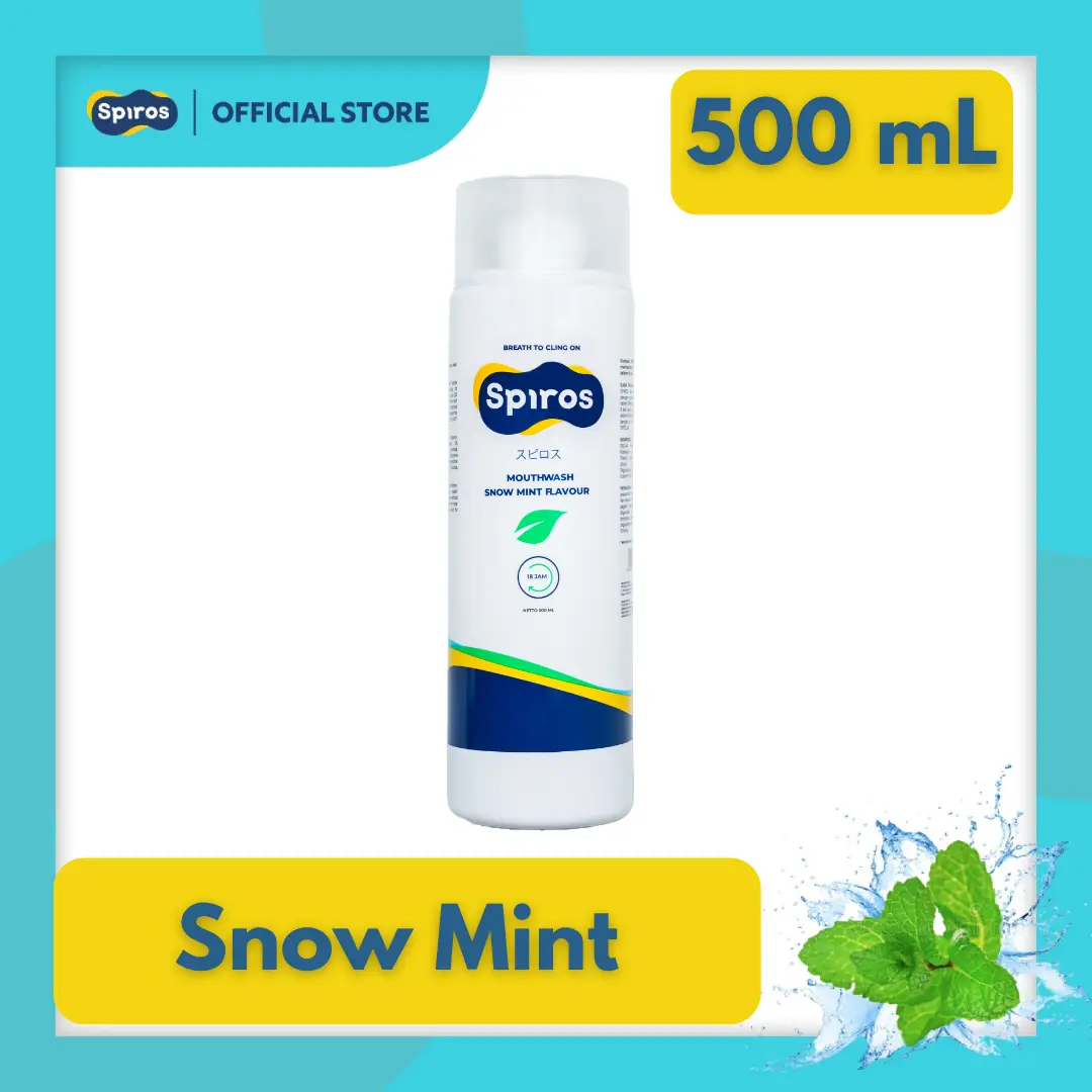 Spiros Mouthwash Snow Mint Flavour Bottle 500 mL - Obat Kumur Penghilang Bau Mulut Ampuh