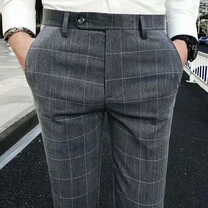 READY STOCK Checkered Pants Men's Pants Casual Pants Long Pants Korean style pants Casual Elastic Formal Trousers