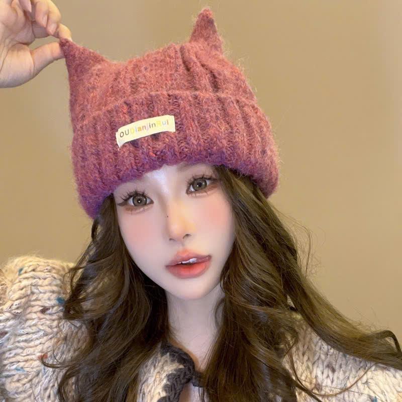 LTM99 Mũ Len Beanie Tai Mèo Thời Trang Tag Chữ Phong Cách Hàn Quốc Cho Nữ Hat Cap Women Nón
