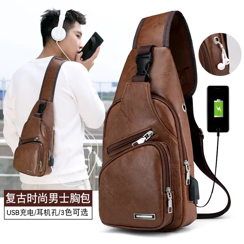 Túi đeo chéo unisex nam có cổng usb nối cáp sạc tiện lợida PU chống nước 3 ngăn thời trang hàn quốc  T2 T235