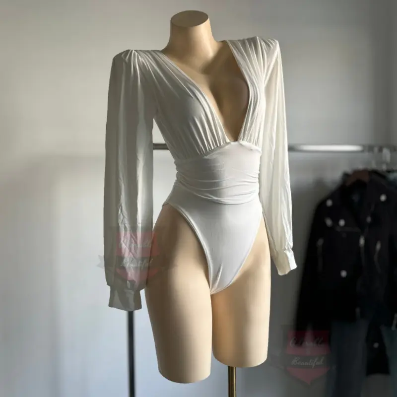 [Tổng Hợp] Bodysuit Đen Thun Tay Dài Lưới Cut Out Sexy Quyến Rũ, Áo Liền Thân Dây Ôm Body Hở Ngực [AdorablexBeautiful] 5
