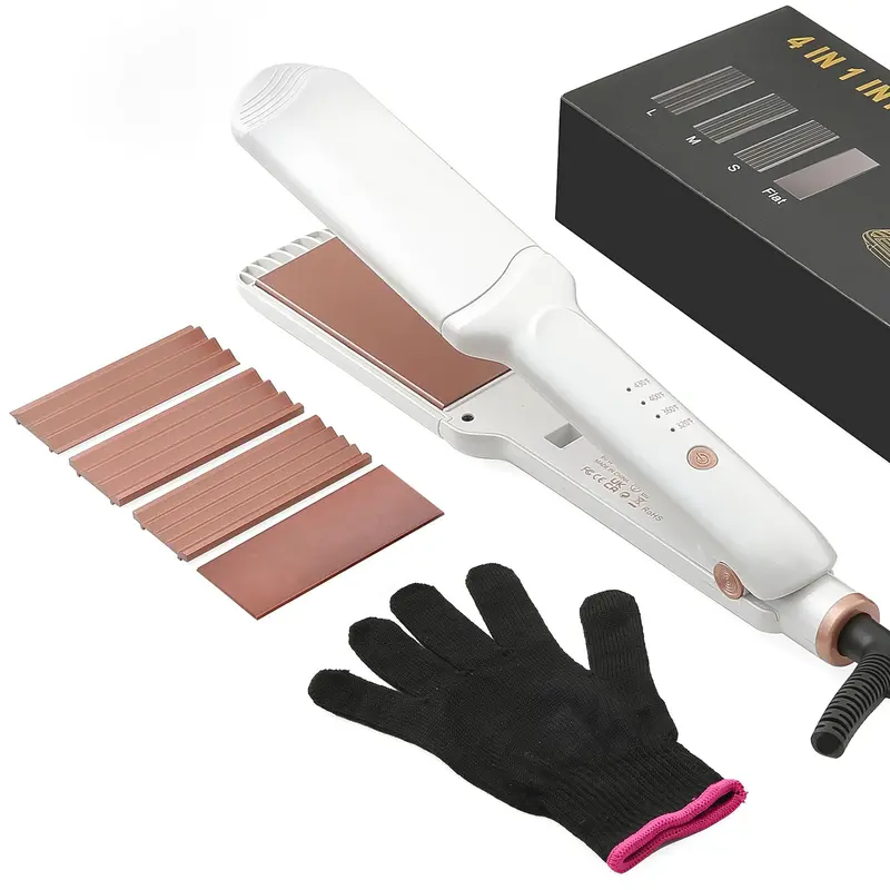 4-Speed Temperature Hair Straightener, 1 Box Multifunctional Hair Straightening Machine with Replacement Plates, Professional Hair Styling Tool for All Hair Types 0