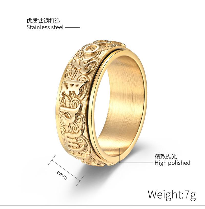 Product Introduction of Buddha Sutra Text Six Words Of Truth Titanium Steel Ring Men And Women With The Same Style Can Be Rotated Lotus Auspicious Cloud Pattern Index Finger Ring 0