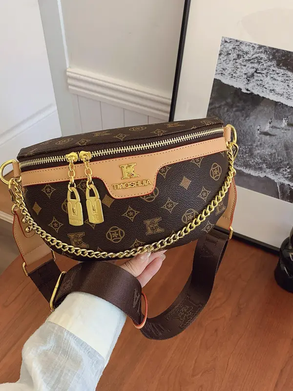 Women's Fashionable Geometric Pattern Crossbody Bag, Casual PU Leather Zipper Shoulder Bag for Daily Used, Trendy Versatile High-quality Daily Commuting Bag 2