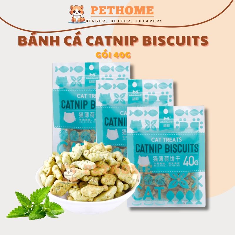 Bánh Thưởng Catnip Biscuits Dạng Bánh Quy Hình Con Cá Giúp Tiêu Búi Lông Cho Mèo gói 40gr