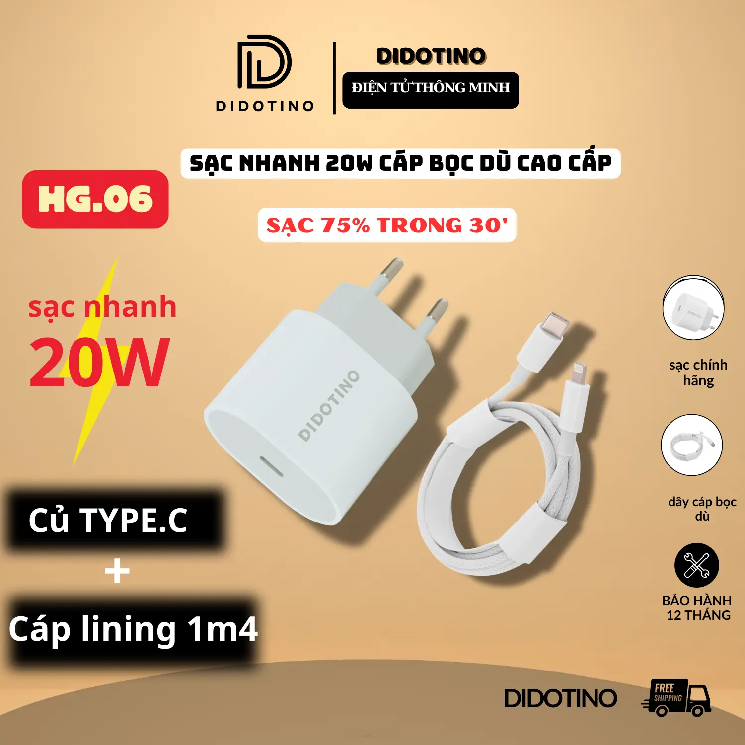 Bộ Củ Cáp Sạc Nhanh HG.06 sạc ổn định an toàn cho điện thoại, Phụ Kiện Sạc Điện Thoại Phone sacnhanh 20w