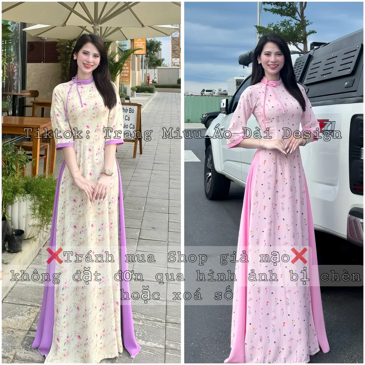 Áo Dài Trang Miuu( hoạ tiết dễ thương) lụa ngọc mai thiết kế cao cấp