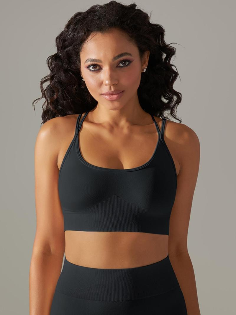 Product Introduction of Women's Solid Backless Sports Bra, Breathable Comfortable Seamless Sports Bra, Ladies Sportswear for Indoor Outdoor Wear 4
