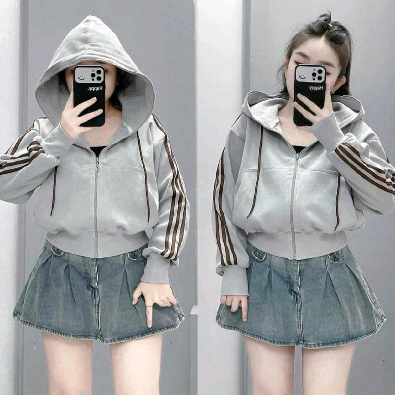 Áo khoác thun gân 6túi sọc viền,phom thường. Nữ 4