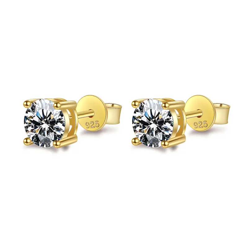 E089 Four-Claw Ear Studs (Yellow Gold) Moissanite: Four-Claw Unique Charm, Gold One Mango, Diamond Mango Personality, jewelry Logo Showing Unique Charmt# Unique Logo Treasure moissanite diamond ဘ promise ring diamond  ဘယက်  ဆွဲကြိုး925  fine diamond rings