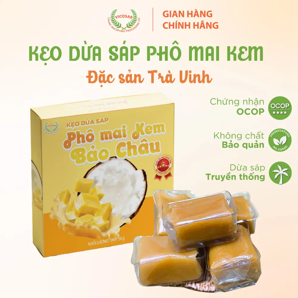 Kẹo dừa sáp VICOSAP vị phô mai kem cà phê muối Bảo Châu kẹo mềm dẻo ít đường đặc sản Trà Vinh - Ăn Vặt Candy Snack Food